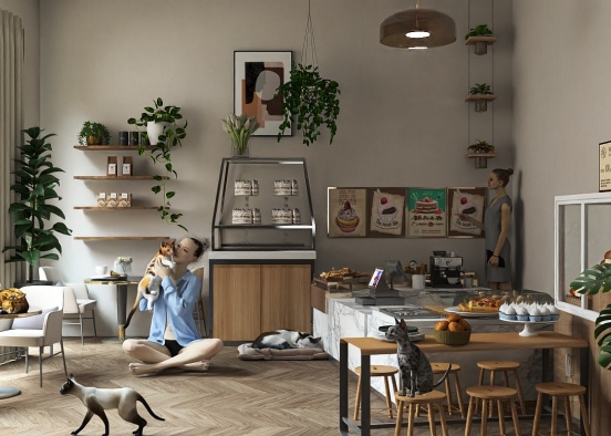 Catcafe. Cats. Cafe. Love Cats. Modern Cafe.  Design Rendering