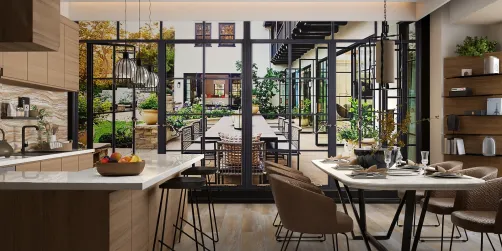 Kitchen with indoor and outdoor dining