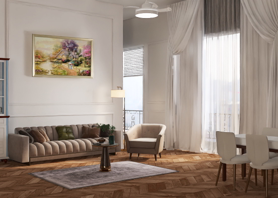 Midcentury modern living room Design Rendering