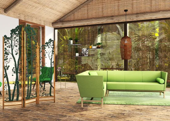 Green and Brown living room Design Rendering