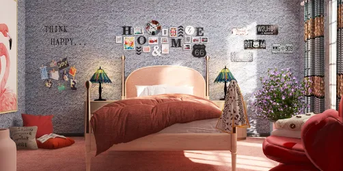 Salmon Pink & Slate Grey Teenagers Bedroom...