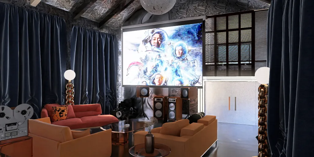 a living room with a couch, television, and a painting 