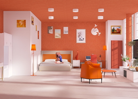 Best Orange/White color design bedroom ! Design Rendering