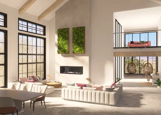 bright, modern living room Design Rendering