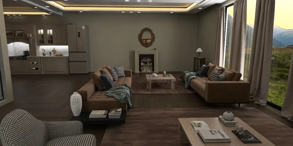 spacious living room with cozy sofas arranging furniture in a modern style utilizing Homestyler's real-time 3D rendering feature
