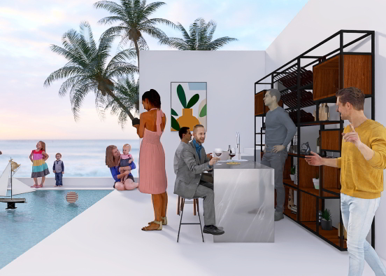 a pool party with family  Design Rendering