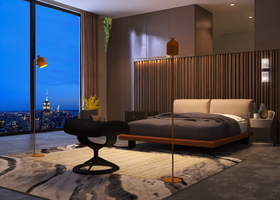 Modern Bedroom With City View Design Rendering