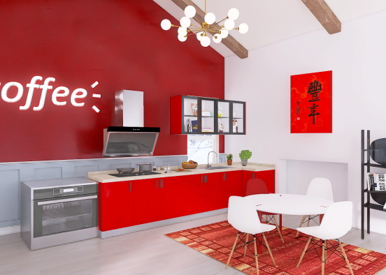Red Kitchen Design Rendering