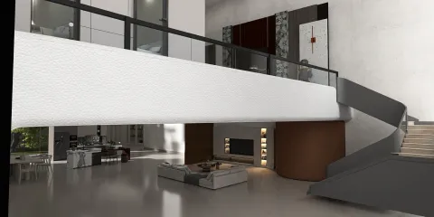 open concept space featuring modern architecture showcasing a sleek staircase and minimalist design elements, highlighting interior design with the Homestyler real-time 3D rendering feature