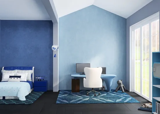 Un garçon aime la chambre bleu Design Rendering