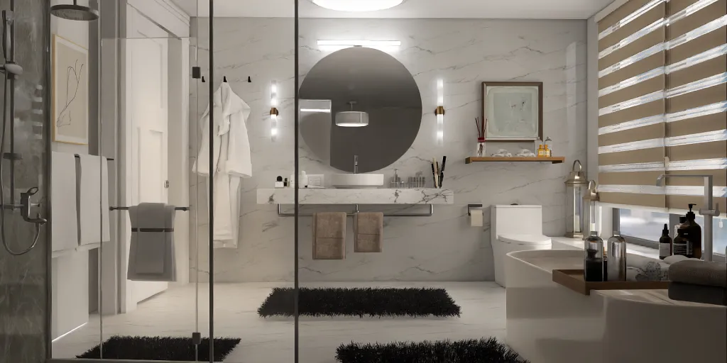a bathroom with a sink, mirror, and a bath tub 
