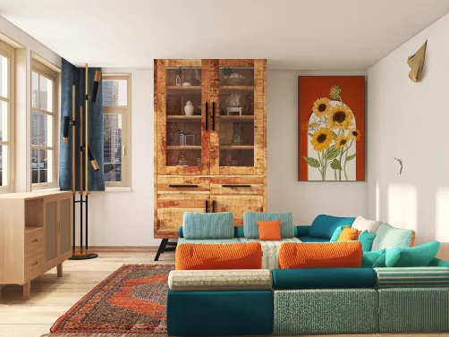 Cozy Living room in Blue and Orange