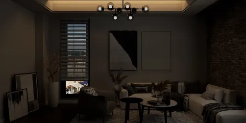 dark living room in black and white and straw
