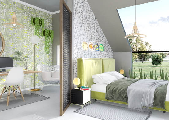 Modern green bedroom  Design Rendering