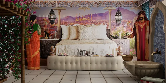Moroccan bedroom sunset