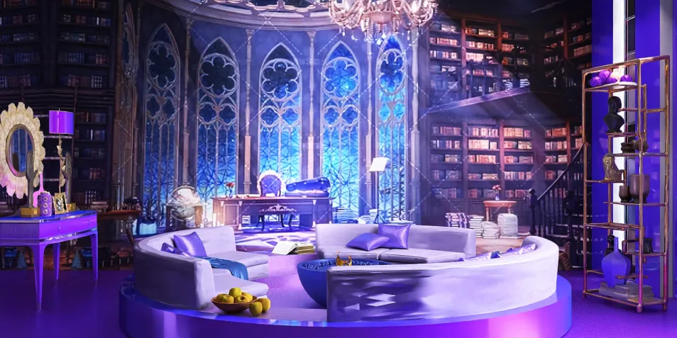 luxurious living room with circular sofa and vibrant decor showcasing modern elegance in a lounge-like atmosphere, utilizing Homestyler's real-time 3D rendering feature for design visualization.