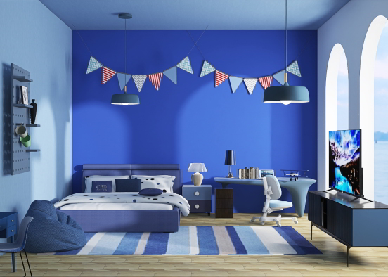 A Blue Bedroom Design Rendering