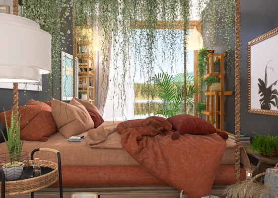 cozy water side bedroom Design Rendering