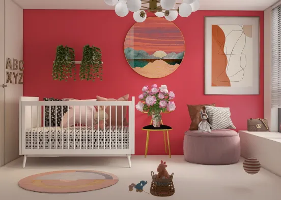 Girly Simple Baby Room Design Rendering