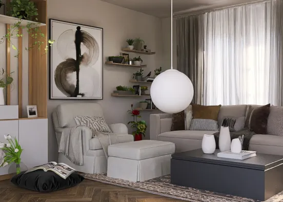 soft white Living room idea 💡 Design Rendering