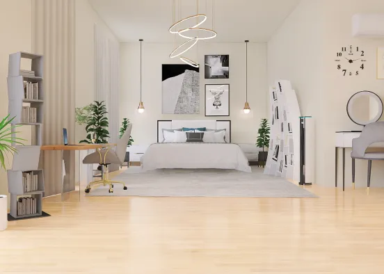 Grey Aesthetic Bedroom Design Rendering