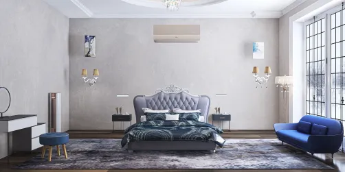 purple and blue theme bed room