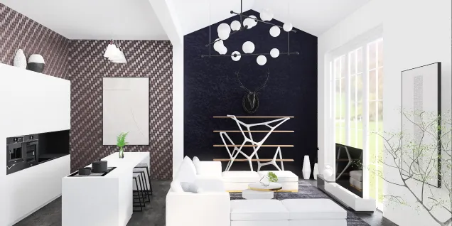 Black and white modern living space