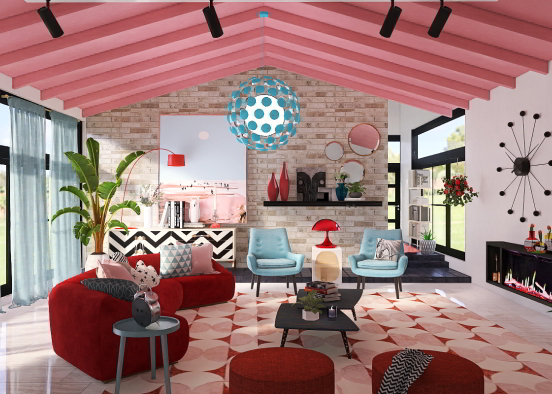 mid century modern pink-red-blue Design Rendering