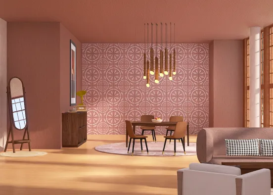 Boho- modern dining room Design Rendering