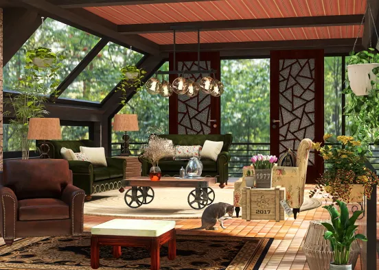 Mountain cabin  living room. Design Rendering