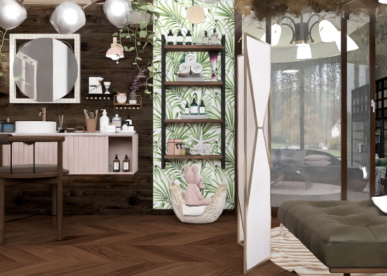 Chocolate and soft pink bedroom Design Rendering