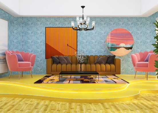 colourful delightful Living room Design Rendering