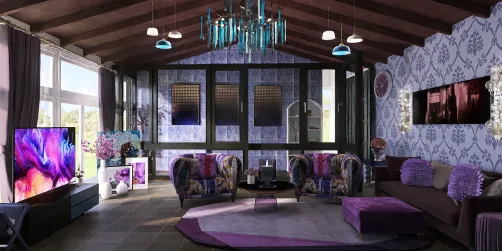 Purple and a tinge of blue living room 