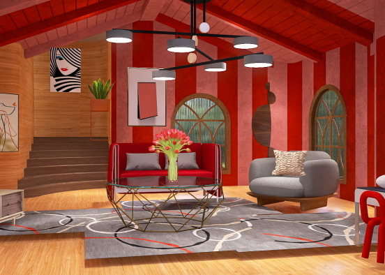 The red future living room  Design Rendering