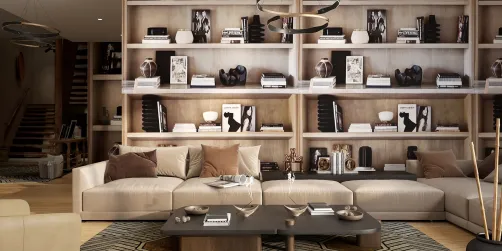 Modern Living Room with Library Wall
