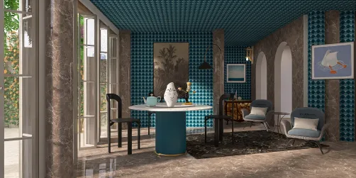 Bule art deco dining room 