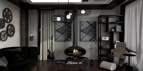 Black Livingroom with fireplace 