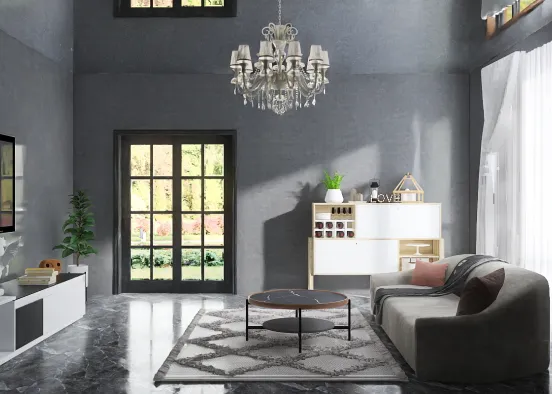 monochrome living room Design Rendering