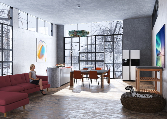 Kitchen/TV Room Design Rendering