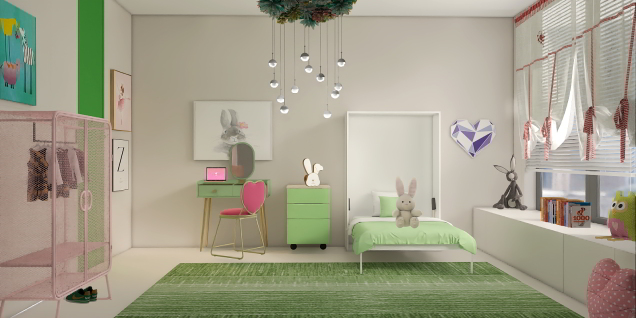 White Bedroom with Pops of Pink and Green