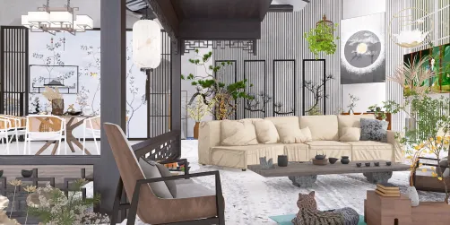 Open Japandi living room 