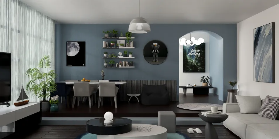 modern living room with smart furniture arrangement showcasing a minimalist design style and functional layout for interior decor optimization using Homestyler's real-time 3D rendering feature.