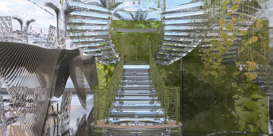 staircase design showcasing a modern aesthetic in a bright space utilizing Homestyler's real-time 3D rendering feature for effective interior visualization.