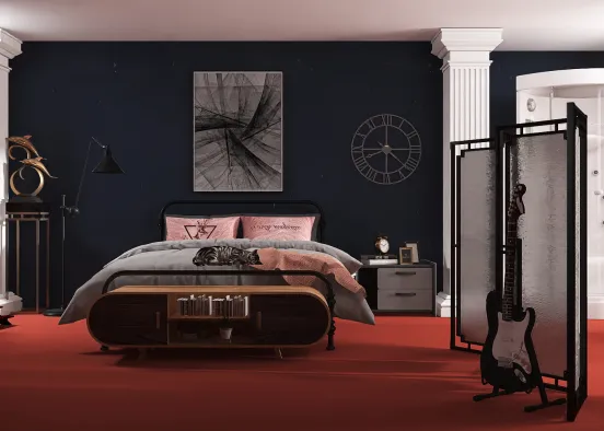 cuarto rojo y negro minimalista  Design Rendering