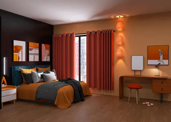 Orange Bedroom Design Rendering