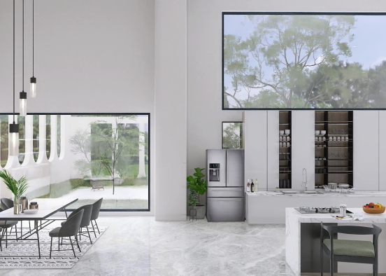 Modern kitchen and dining room Design Rendering