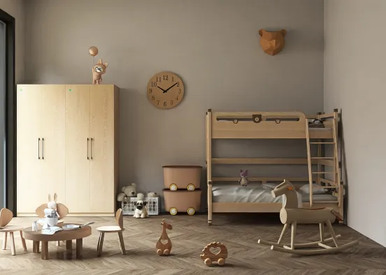 quarto infantil de madeira  Design Rendering