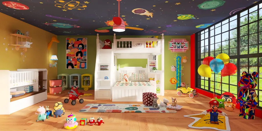 a small child's room with a toy house 