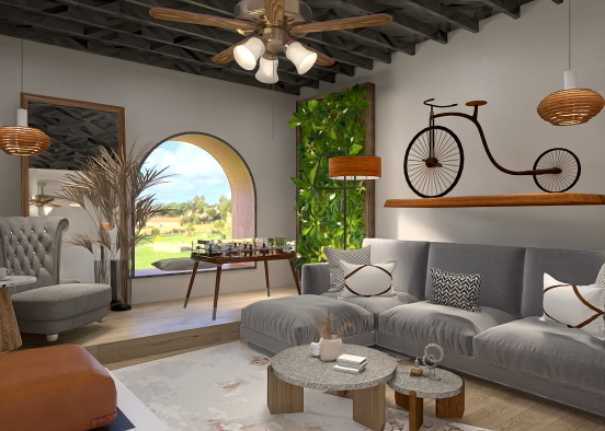 Modern and vintage living room Design Rendering