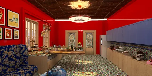 Red, blue and brown 3D